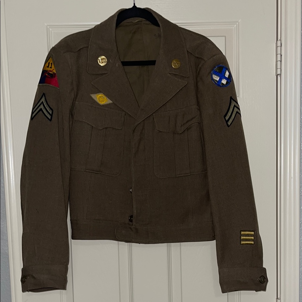 Brown Military Field Jacket with Patches